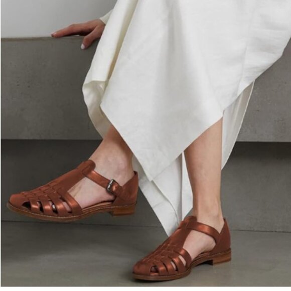 FSJ Shoes - FSJ Brown Leather Closed-Toe Fisherman Sandals